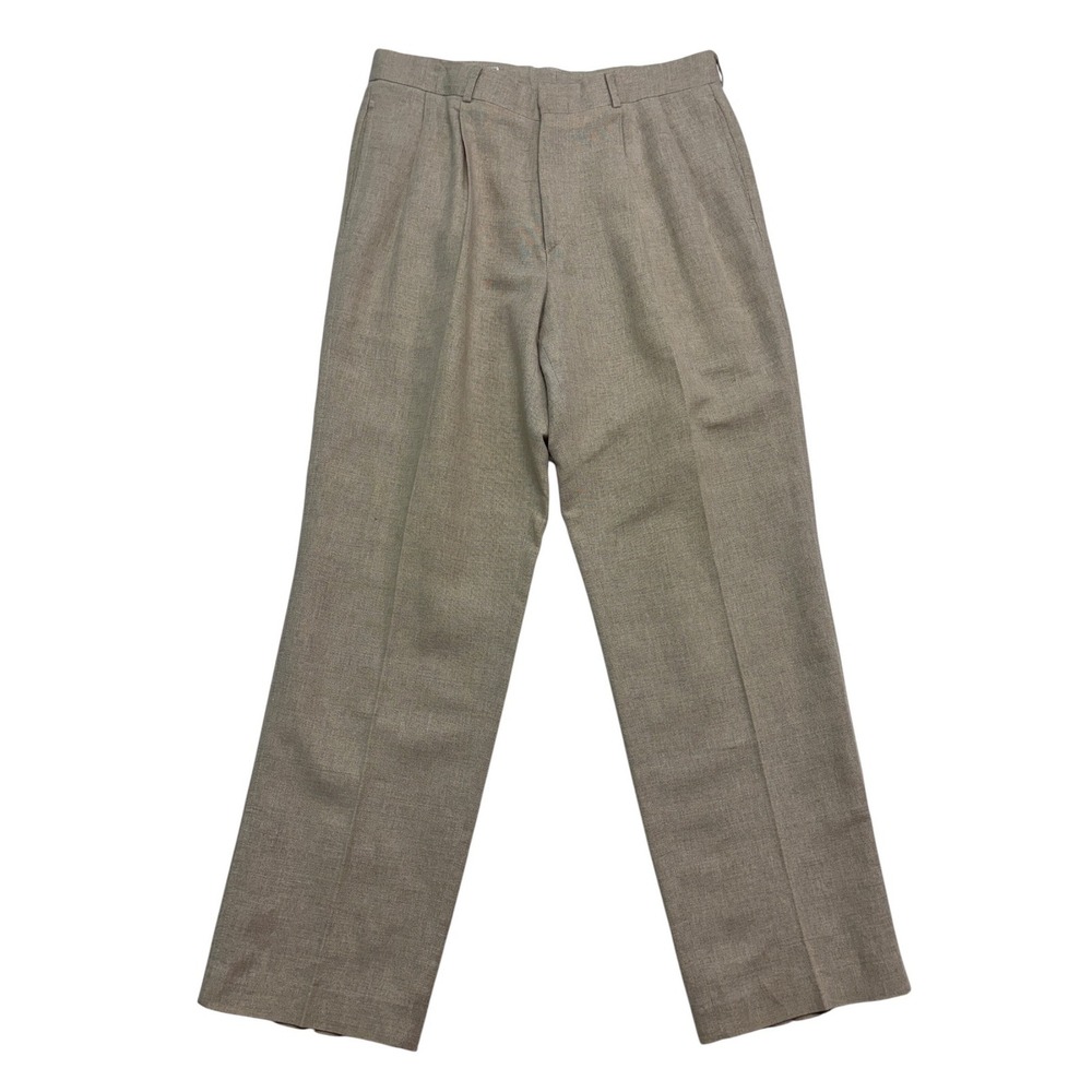 vtg 90s Lands End 31x31 Beige Linen Cotton Pants Trousers Pleated High Waist USA